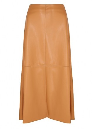 NANUSHKA Zayra brown faux leather midi skirt – soft vegan skirts - flipped