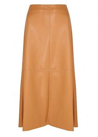NANUSHKA Zayra brown faux leather midi skirt – soft vegan skirts