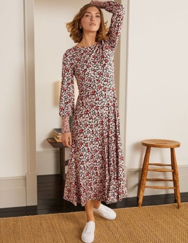 BODEN Naomi Smocked Jersey Dress / long sleeve floral dresses / midi length