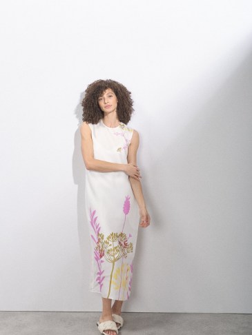 RAEY Neon floral-print silk shift dress ~ sleeveless summer dresses