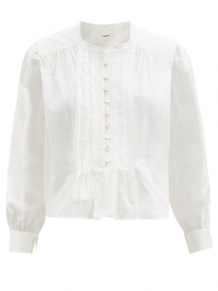 ISABEL MARANT ÉTOILE Okina pintucked gathered-cotton poplin blouse | white volume sleeve blouses