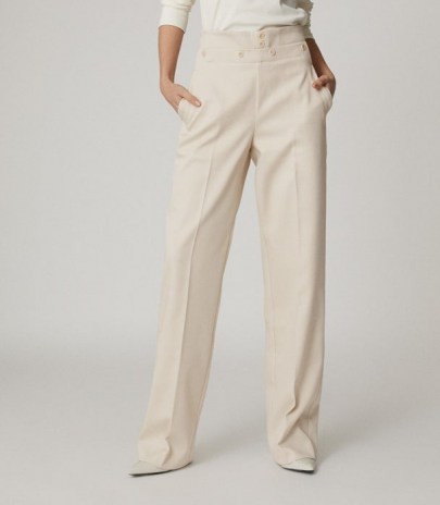 REISS OTIS WIDE LEG TAILORED TROUSERS NEUTRAL ~ casual luxe high waist pants - flipped
