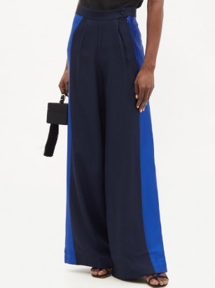TALLER MARMO Palm Beach blue satin-panel crepe wide-leg trousers / floaty fluid fabric pants - flipped