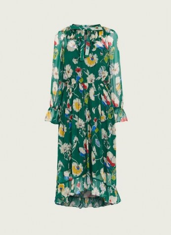 L.K. BENNETT PASCALE GREEN ANEMONE PRINT FRILL COLLAR DRESS / floaty floral dresses / feminine fashion - flipped