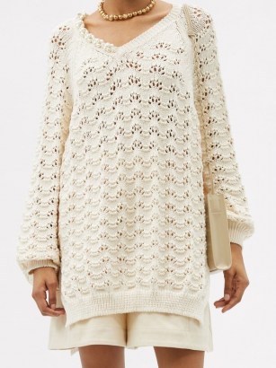 SIMONE ROCHA Pearl-embellished organic-cotton lace sweater – luxe cream sweaters – feminine knitwear - flipped