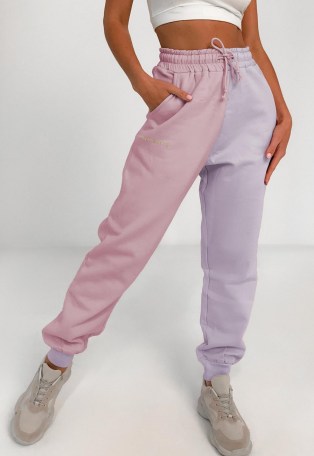 Missguided petite pink colour block missguided oversized joggers - flipped