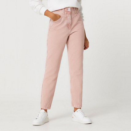 RIVER ISLAND Pink Carrie high rise mom jeans ~ coloured denim - flipped