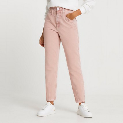 RIVER ISLAND Pink Carrie high rise mom jeans ~ coloured denim