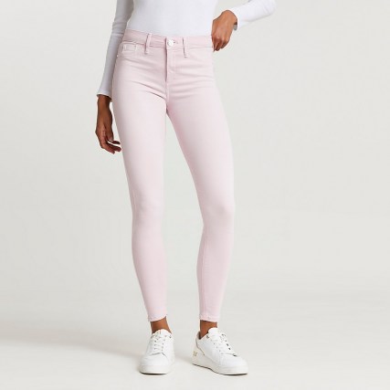 RIVER ISLAND Pink Molly mid rise jeggings ~ denim skinnies