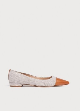 L.K. BENNETT PIPPA CANVAS AND TAN LEATHER FLATS - flipped