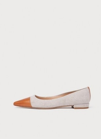 L.K. BENNETT PIPPA CANVAS AND TAN LEATHER FLATS