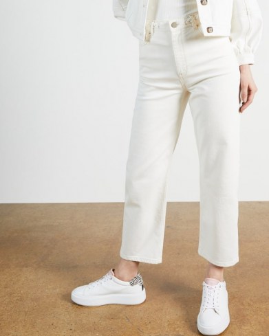 Ted Baker PLATEL Plaited waistband straight leg jean | white denim crop leg jeans