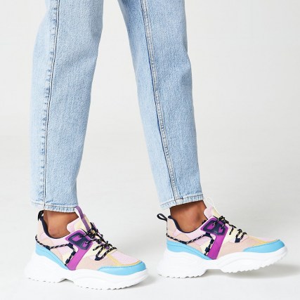 RIVER ISLAND Purple panelled chunky lace up trainers - flipped