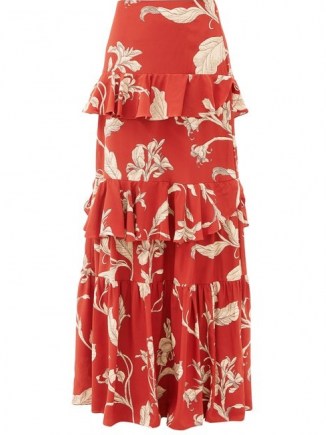 JOHANNA ORTIZ Real Thinking floral silk-georgette maxi skirt / long red tiered skirts / ruffled tiers - flipped