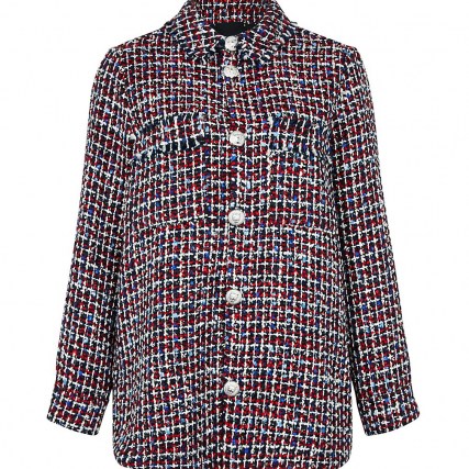 RIVER ISLAND Red check print boucle shacket ~ textured tweed style shackets - flipped