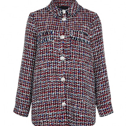 RIVER ISLAND Red check print boucle shacket ~ textured tweed style shackets