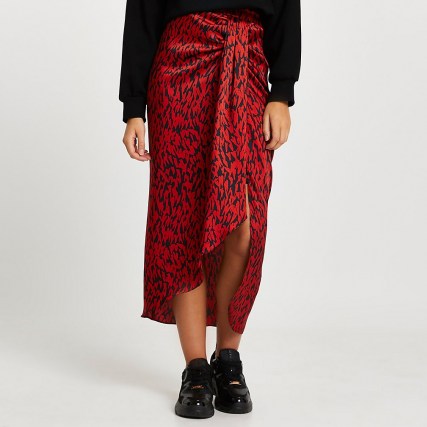 River Island Red printed twist front midi skirt | asymmetric skirts