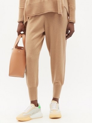 STELLA MCCARTNEY Regenerated cashmere-blend track pants | relaxed beige knitted joggers | luxe jogging bottoms - flipped