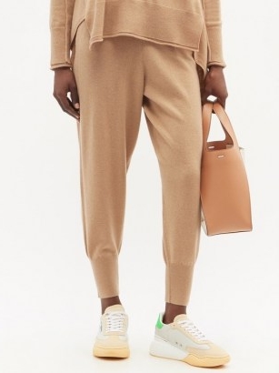 STELLA MCCARTNEY Regenerated cashmere-blend track pants | relaxed beige knitted joggers | luxe jogging bottoms