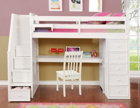 Factory Bunk Beds RESORT LIFE TWIN SIZE LOFT BED WITH DESK IN CLOUD WHITE (EOLA COLLECTION) - flipped