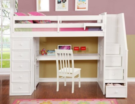 Factory Bunk Beds RESORT LIFE TWIN SIZE LOFT BED WITH DESK IN CLOUD WHITE (EOLA COLLECTION)