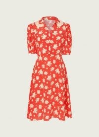 L.K. BENNETT ROISIN CORAL SWEET WILLIAM PRINT SILK DRESS / bright vintage style tea dresses