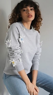 Rosie Assoulin Crew Neck Sweatshirt / grey floral applique sweatshirts - flipped