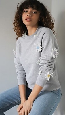 Rosie Assoulin Crew Neck Sweatshirt / grey floral applique sweatshirts
