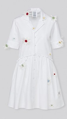 Rosie Assoulin Short Gathered Shirtdress White Daisy /floral applique dresses - flipped