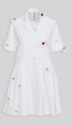 Rosie Assoulin Short Gathered Shirtdress White Daisy /floral applique dresses