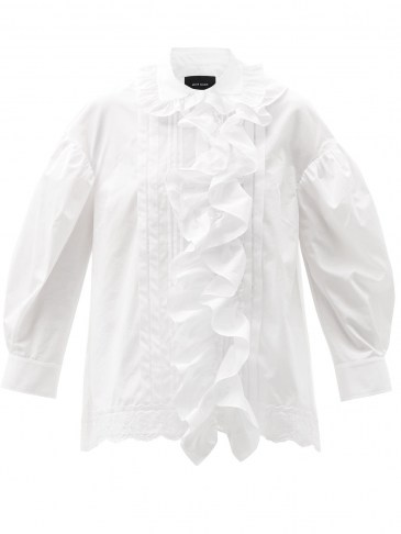 SIMONE ROCHA Ruffled cotton-poplin blouse – whiter oversized collar blouses – ruffle trim - flipped