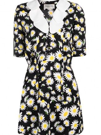 Saint Laurent petal collar daisy sablé mini dress – floral print dresses – daisies - flipped