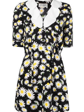 Saint Laurent petal collar daisy sablé mini dress – floral print dresses – daisies