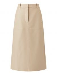 JOSEPH Nappa Leather Salva Skirt in Mastic ~ luxe A-line midi skirts