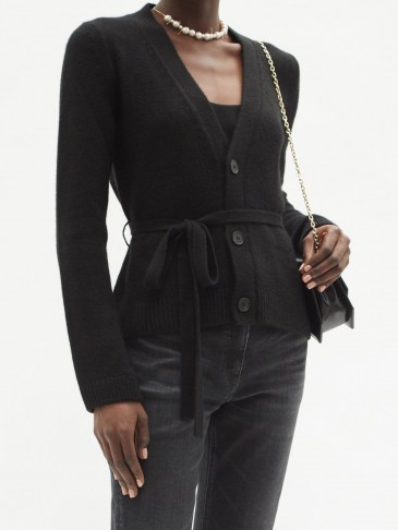 BROCK COLLECTION Samira waist-tie cashmere cardigan in black ~ V-neck button-up front cardigans - flipped