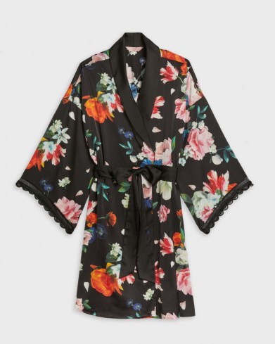 TED BAKER DOWLIE Sandlewood scallop trim sleeve kimono / floral nightwear robes