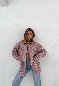 sarah ashcroft x missguided pink check extreme oversized shacket | checked shackets