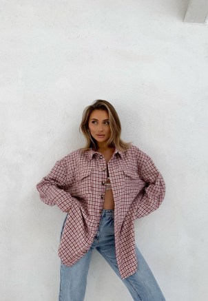 sarah ashcroft x missguided pink check extreme oversized shacket | checked shackets - flipped