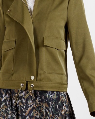 TED BAKER FARICA Satin utility jacket in Olive ~ green short length utility jackets