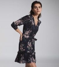 REISS SHANNON FLORAL PRINTED MIDI DRESS NAVY PRINT / feminine floral dresses