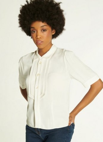 L.K. BENNETT SHRIMPTON CREAM CREPE BLOUSE / pleated short sleeve blouses / everyday luxe / wardrobe essentials - flipped