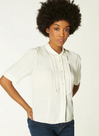 L.K. BENNETT SHRIMPTON CREAM CREPE BLOUSE / pleated short sleeve blouses / everyday luxe / wardrobe essentials