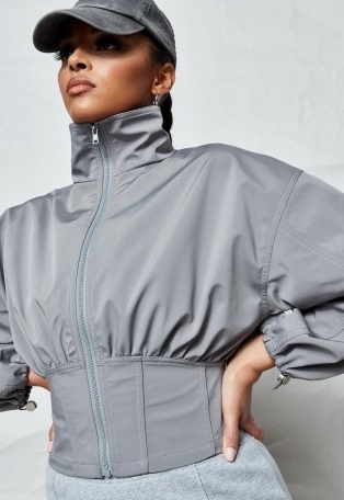 Missguided silver corset waist technical jacket | on-trend jackets