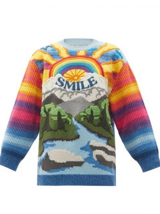 STELLA MCCARTNEY Smile intarsia wool-blend sweater | slogan sweaters | rainbow jumper | landscape pattern jumpers