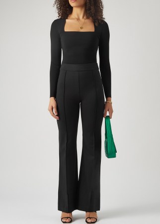 SPANX Black stretch-jersey flared-leg trousers | perfect fit flares | sculpted | seamed - flipped
