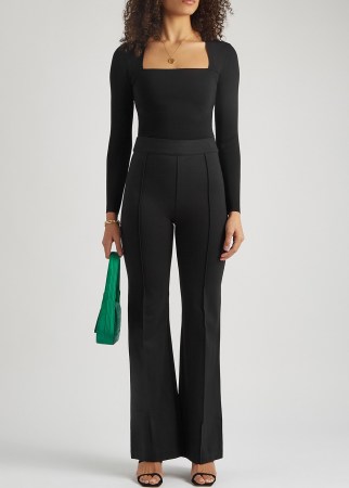 SPANX Black stretch-jersey flared-leg trousers | perfect fit flares | sculpted | seamed