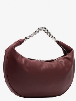 STAUD Red Sasha Leather Shoulder Bag ~ silver tone chain handle bags