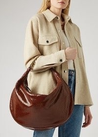 STAUD Sasha large python-effect leather shoulder bag ~ brown snake embossed handbag