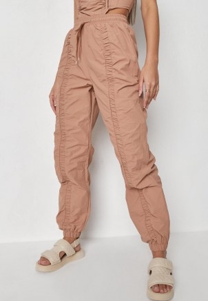 MISSGUIDED stone co ord ruched channel joggers – gathered jogging bottoms - flipped
