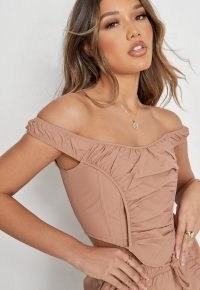 MISSGUIDED stone co ord ruched corset top – fitted gathered detail tops